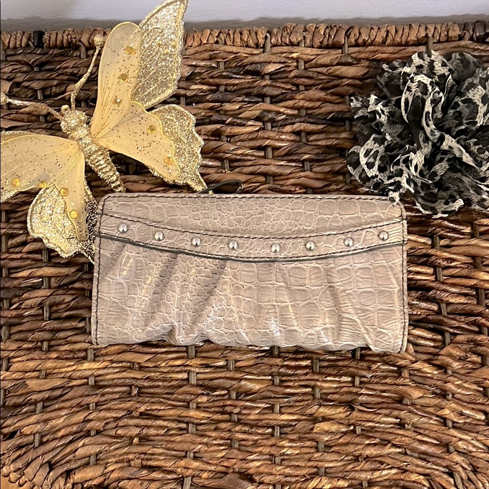 Nine West Vintage Elegant Crocodile Embossed Wallet and Silver Studs